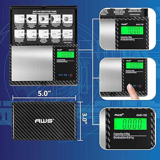 AmericanWeighScalesAWSSeries150gramCarbonfiberDigitalPocketScale150GX0.01G_Blue_5
