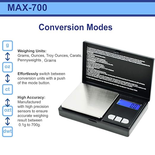 AmericanweighScale-MAXSeries-CompactPortablePocketScaleGramScaleSmallFoodJewelryScale-700Gx0.1G-BlackStainlessSteel1