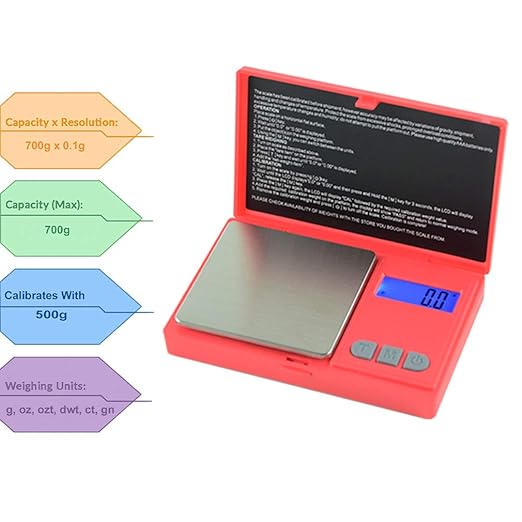 AmericanweighScale-MAXSeries-CompactPortablePocketScaleGramScaleSmallFoodJewelryScale-700Gx0.1G-Red-StainlessSteel4